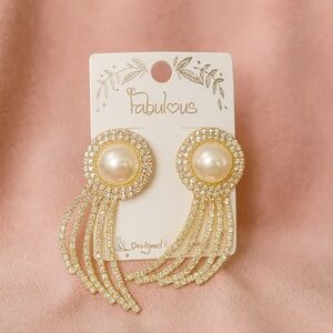 Fabulous Statement Earrings with Pearls & Rhinestone Fringe